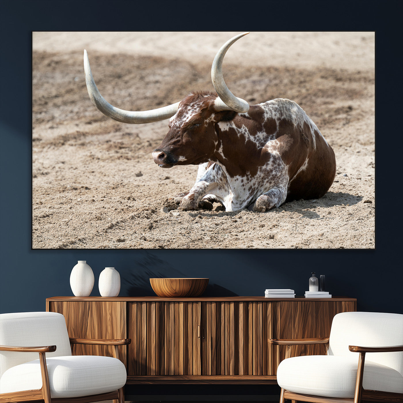 Texas Longhorn Wall Art Canvas Print, Framed Country Living Art Picture Print, Farmhouse Aesthetic Perfect Western Rustic Decor Artwork