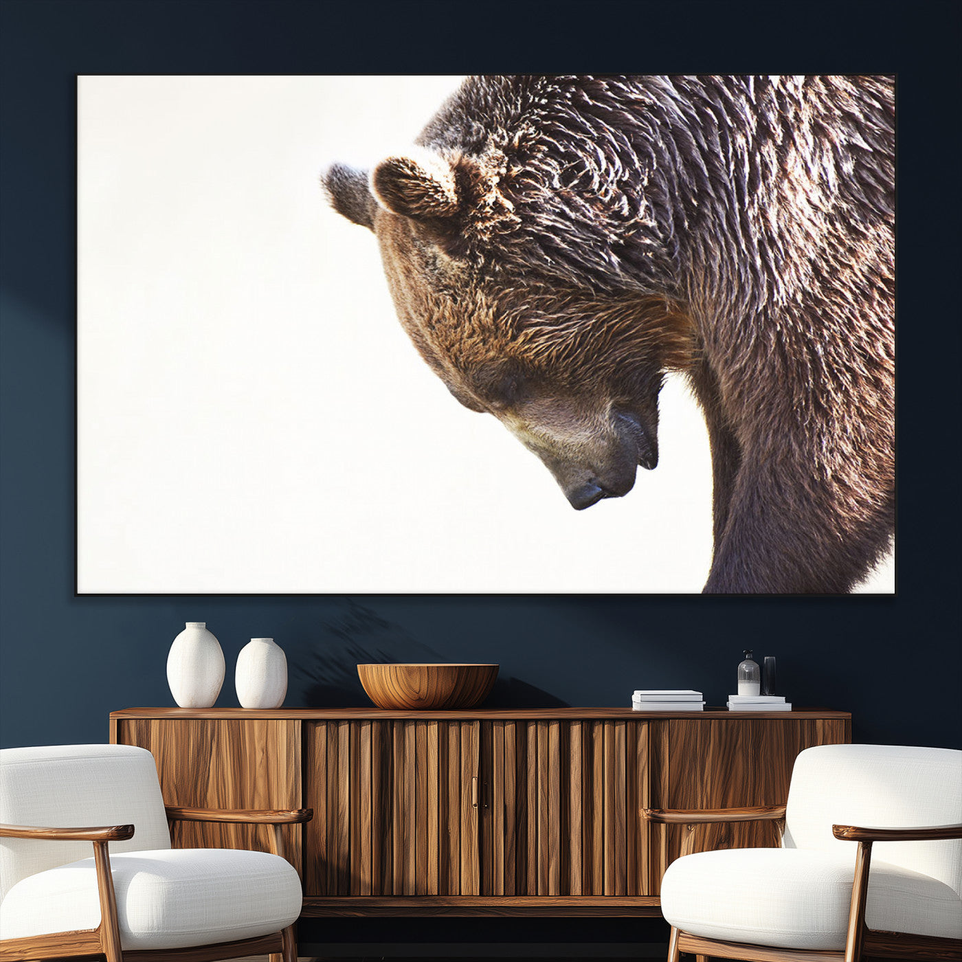 Majestic Bear Portrait - Capture the raw beauty of a bear in a detailed close-up, perfect for your Wall Art Canvas Print collection