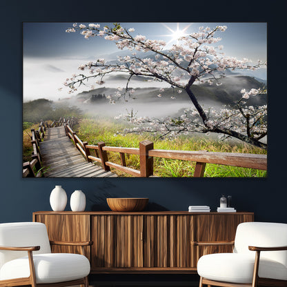 Sakura Cherry Blossom Pathway Canvas Wall Art – Tranquil Walk Through Blossoming Nature – Ready to Hang