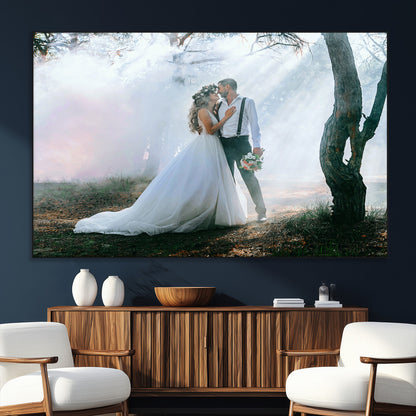SEG-FC-51X34_Oversize - Forest Wedding Wall Art – Romantic Bride and Groom Canvas Print, Enchanted Woodland Photography Decor for Bedroom, Living Room, or Wedding Gift