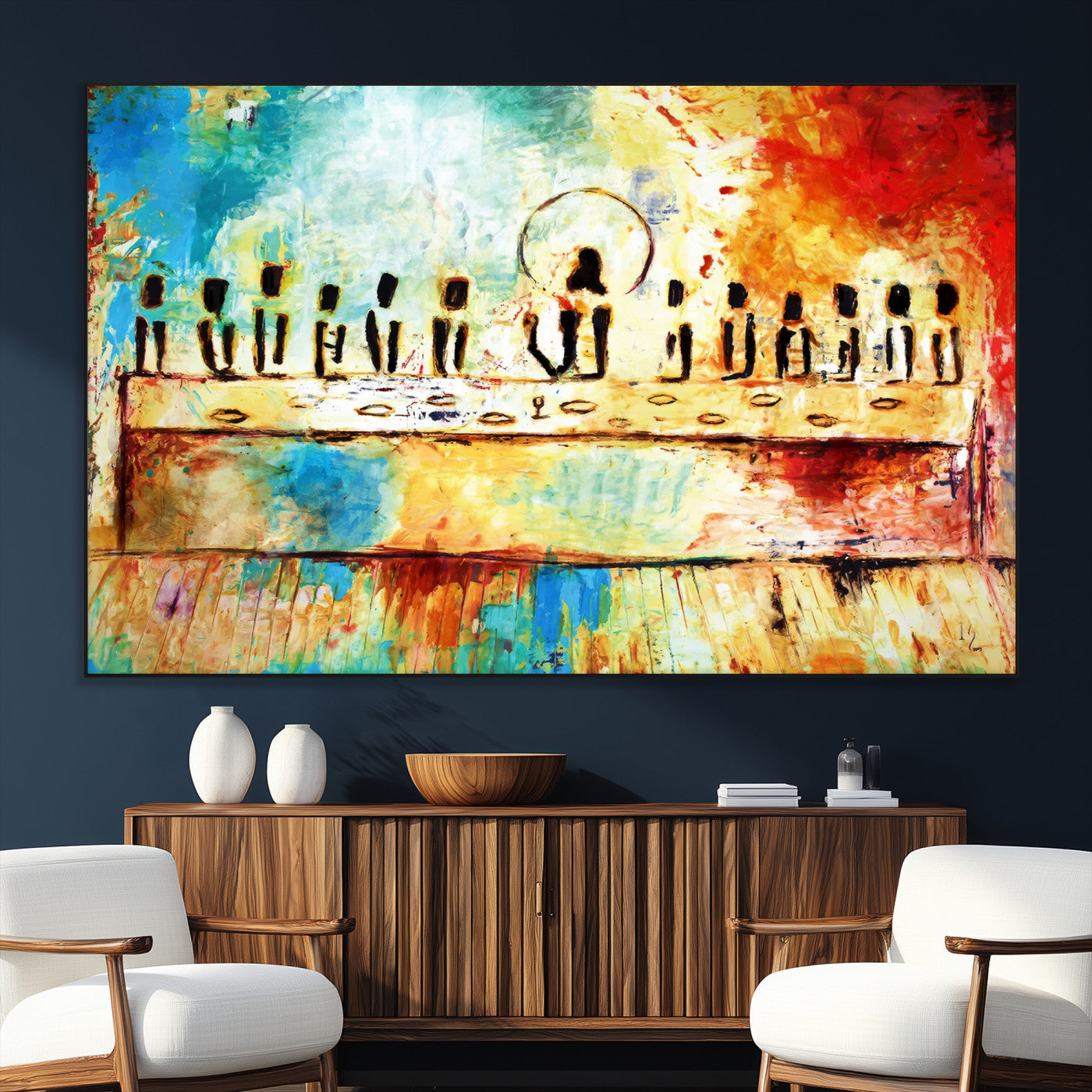 Abstract Last Supper with Apostles Wall Art Canvas Print