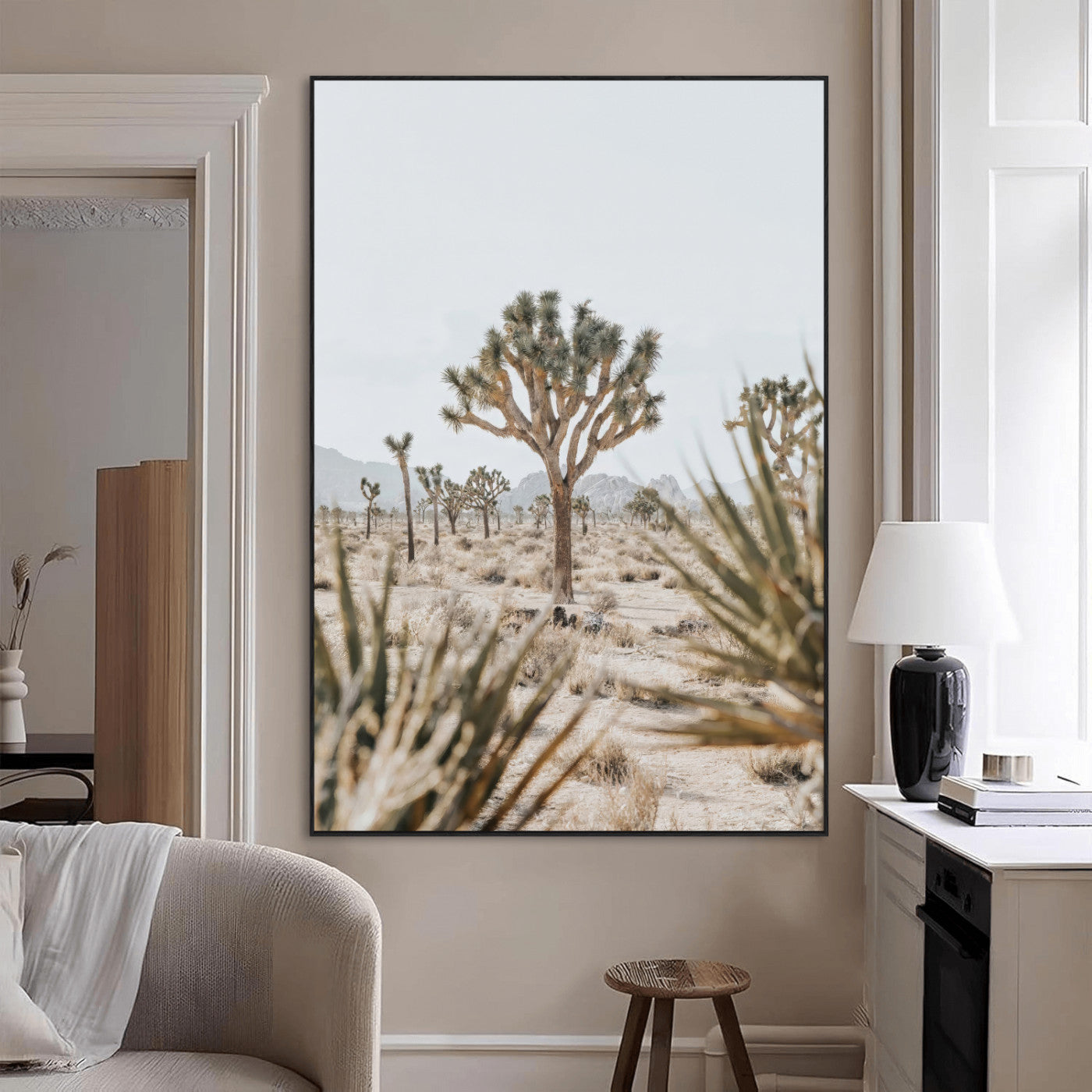 Wall art of a Joshua Tree in soft neutral tones, perfect for desert-inspired or Southwestern minimalist home decor.