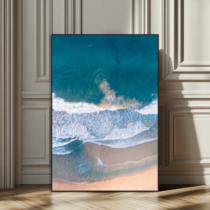 97740681-SEG-FC-51X34_Oversize_Oversize-Aerial Beach View Wall Art Canvas Print, Framed Ocean Waves Art Picture Print, Coastal Serenity Perfect Coastal Minimalist Decor Artwork