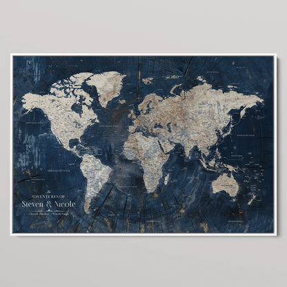 77826024-MGV-CV-36X24-Personalized Travel Map Canvas Print – Custom Framed Push Pin World Art Gift for Couples, Anniversaries, or Explorer-Themed Decor