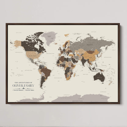 CSM02-MGV-CV-36X24-Custom Push Pin World Map Print – Personalized Canvas Wall Art for Travel Memories, Framed Gift for Couples, Anniversary or Wedding
