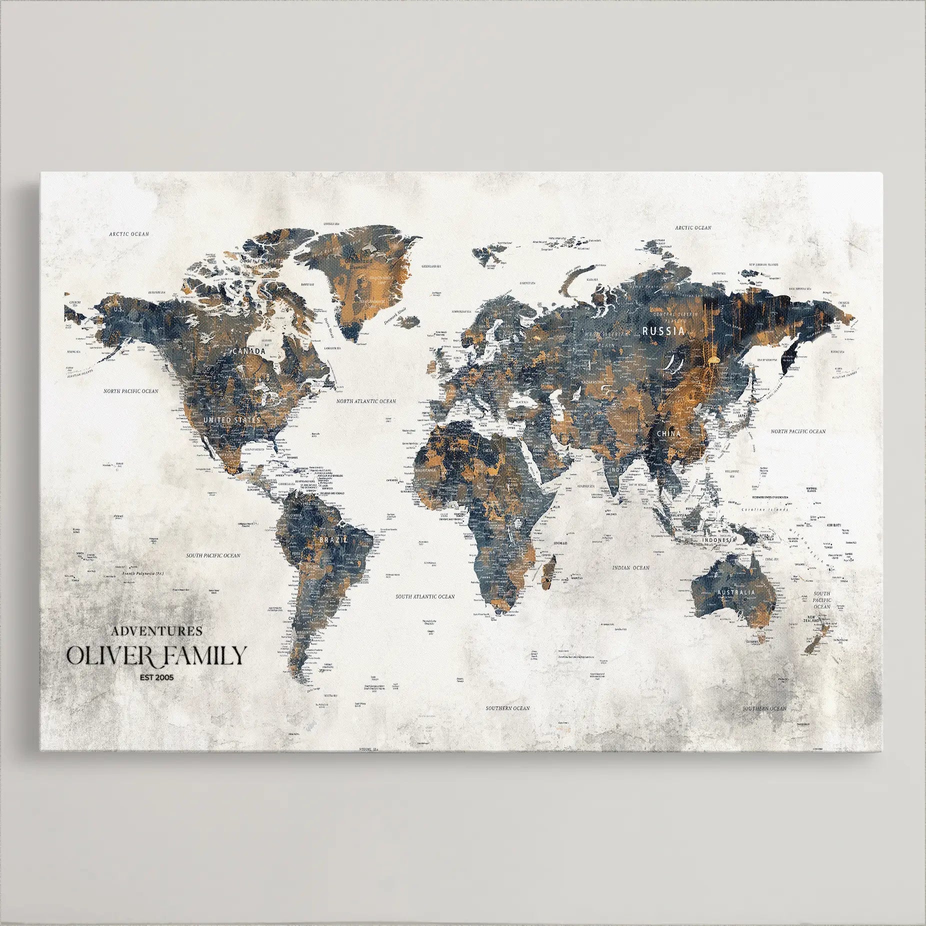 77826024-MGV-CV-36X24-Personalized Travel Map Canvas Print – Custom Framed Push Pin World Art Gift for Couples, Anniversaries, or Explorer-Themed Decor