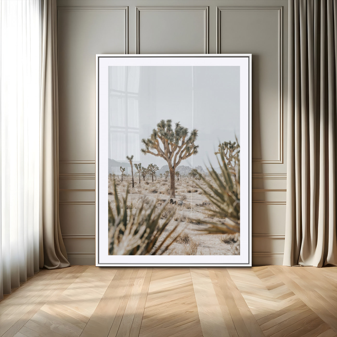Wall art of a Joshua Tree in soft neutral tones, perfect for desert-inspired or Southwestern minimalist home decor.