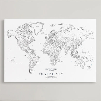77826024-MGV-CV-36X24-Personalized Travel Map Canvas Print – Custom Framed Push Pin World Art Gift for Couples, Anniversaries, or Explorer-Themed Decor