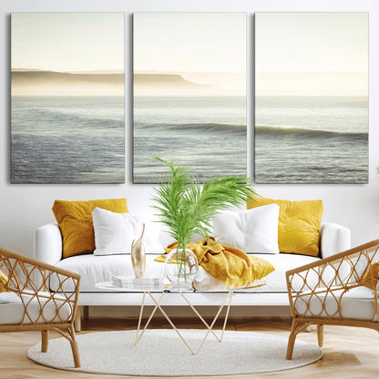 Canvas of a misty ocean scene with coastal cliffs and soft neutral tones, ideal for Scandinavian coastal or minimalist nature-inspired home decor.