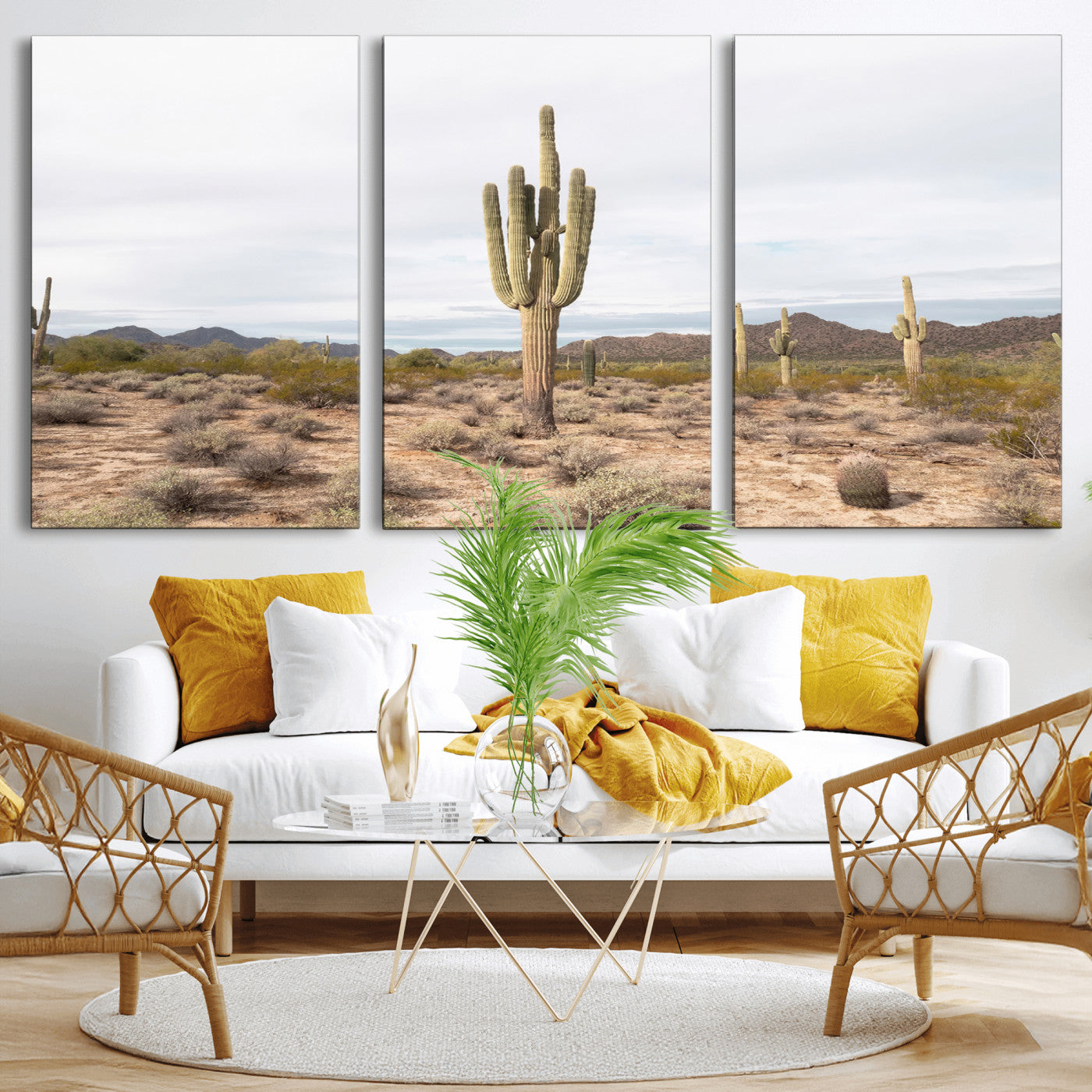 Canvas of a saguaro cactus in an earthy Sonoran desert landscape, ideal for Southwestern Boho or desert minimalism inspired home decor.   2/2
