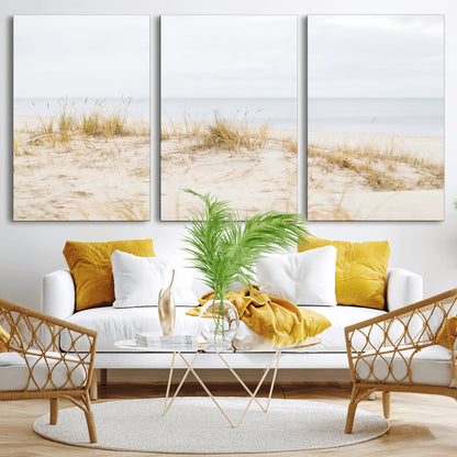 Canvas of soft beach dunes and coastal grasses in neutral tones, perfect for Scandinavian coastal or minimalist nature-inspired home decor.   2/2