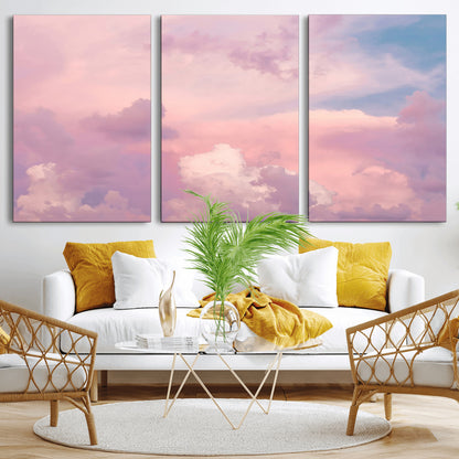 Soft pastel-colored clouds in shades of pink, purple, and blue, creating a dreamy and serene sky perfect for a calming decor touch.