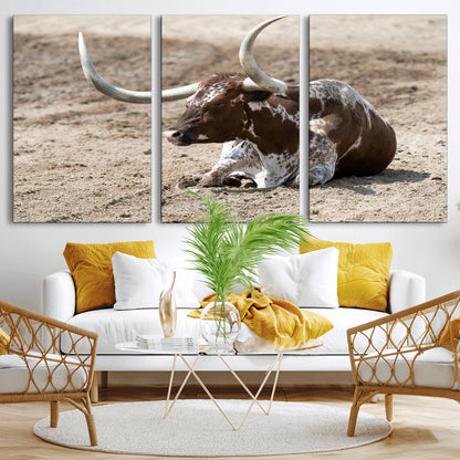Texas Longhorn Wall Art Canvas Print, Framed Country Living Art Picture Print, Farmhouse Aesthetic Perfect Western Rustic Decor Artwork