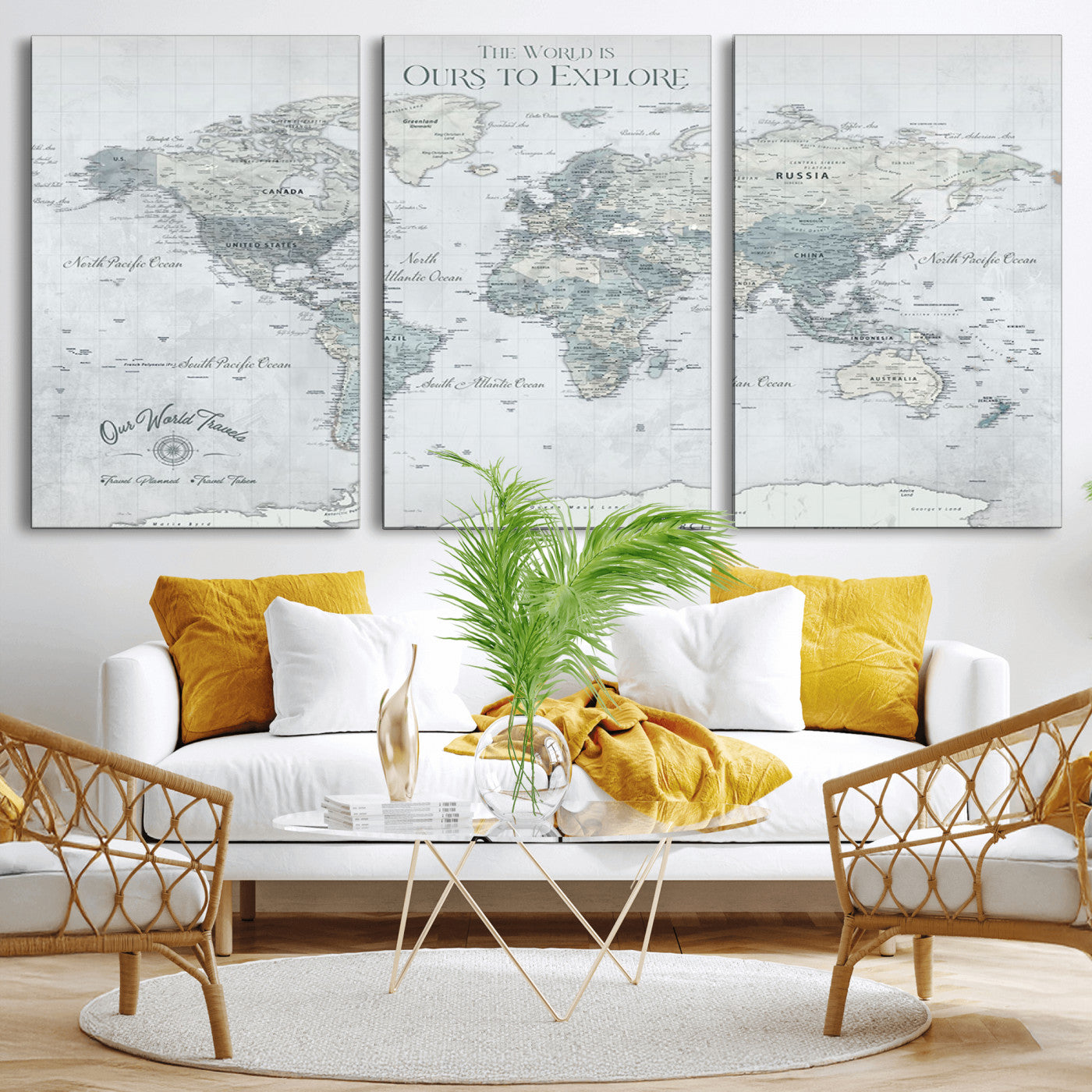 Custom Push Pin World Map Wall Canvas Print – Personalized Travel Tracker with Pins – Framed Custom Quotie Canvas for Home Office Decor