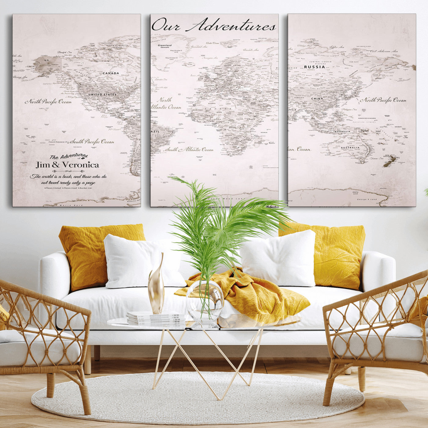 Customize Push Pin World Map Wall Canvas Print – Personalized Travel Map with Foam Pins – Framed Custom Quotie Canvas for Home Office Decor