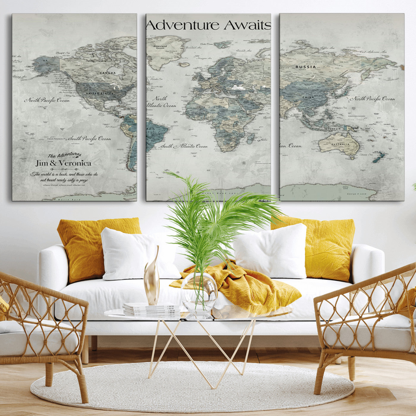 Customize Push Pin World Map Wall Canvas Print – Personalized Travel Tracker with Pins – Framed Custom Quotie Canvas for Home Office Decor