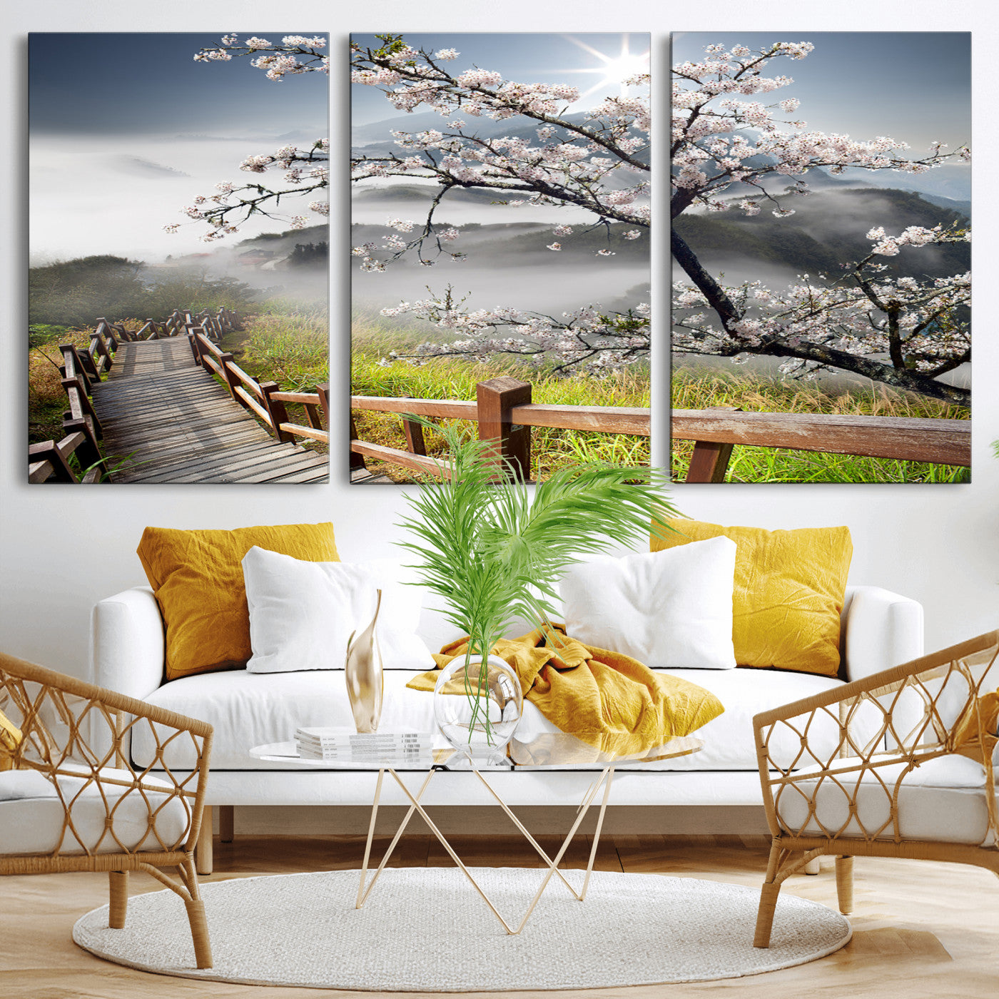 Sakura Cherry Blossom Pathway Canvas Wall Art – Tranquil Walk Through Blossoming Nature – Ready to Hang