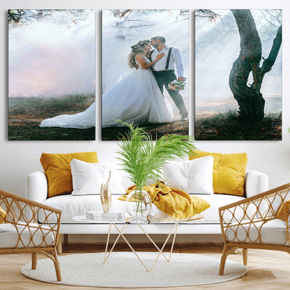 MGV-CV-60X30-3P - Forest Wedding Wall Art – Romantic Bride and Groom Canvas Print, Enchanted Woodland Photography Decor for Bedroom, Living Room, or Wedding Gift