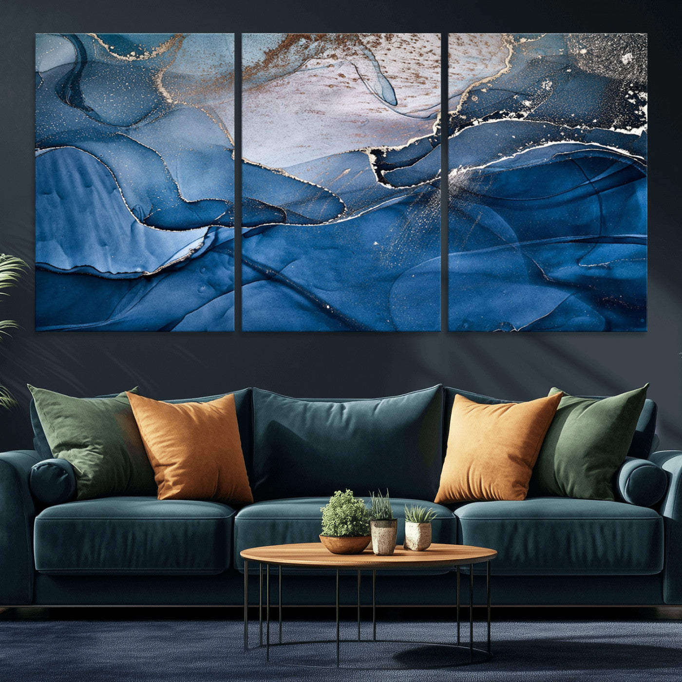 -Abstract Blue Gold Fluid Art Wall Decor – Modern Canvas Print, Elegant Home & Office Wall Art, Stylish Living Room or Bedroom Decoration