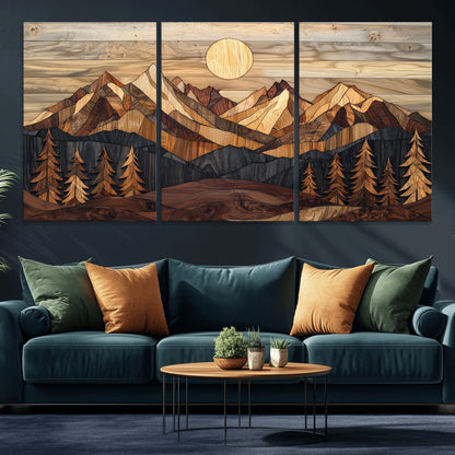 Mountain Landscape Wall Art Print - Sunset Hills Canvas Print, featuring an abstract nature scene with earthy tones and misty peaks, perfect for boho and modern decor.