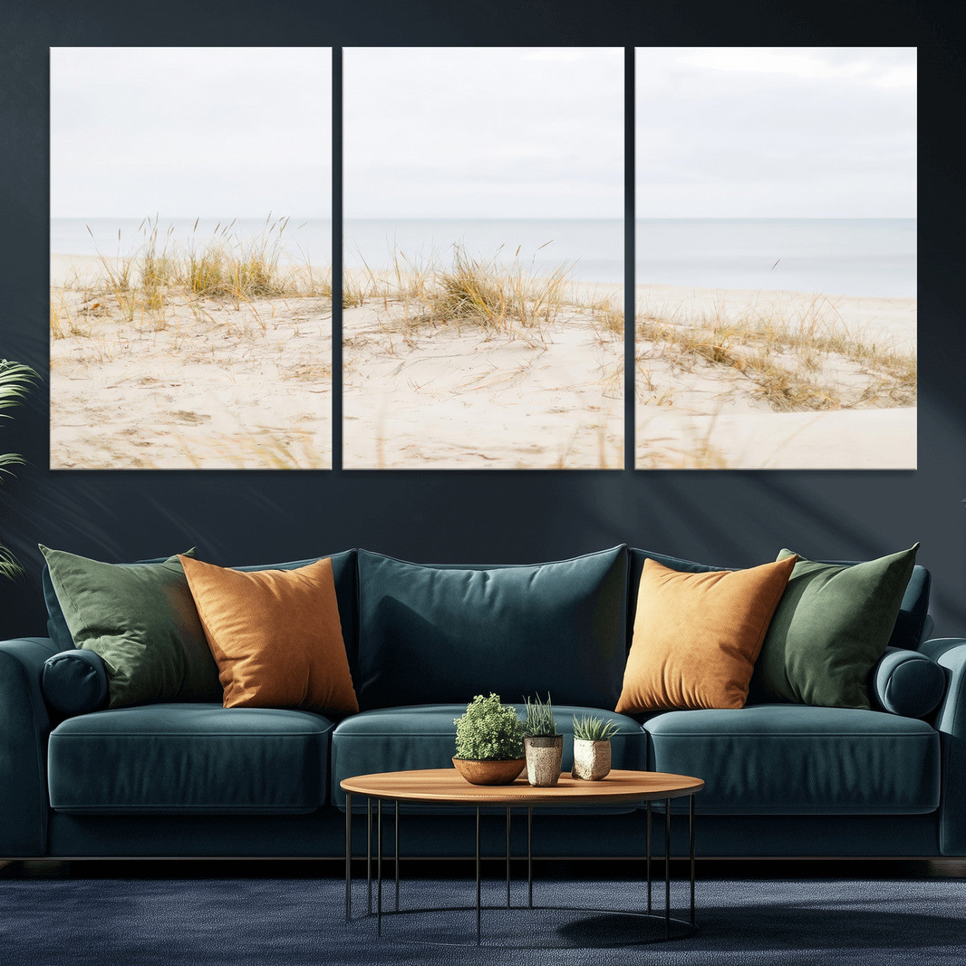 Canvas of soft beach dunes and coastal grasses in neutral tones, perfect for Scandinavian coastal or minimalist nature-inspired home decor.   2/2