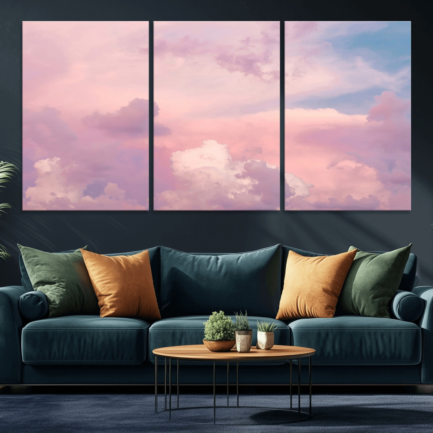 Soft pastel-colored clouds in shades of pink, purple, and blue, creating a dreamy and serene sky perfect for a calming decor touch.