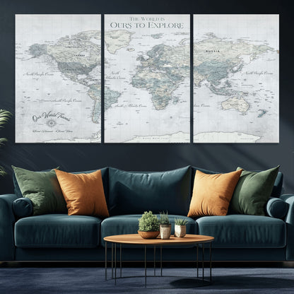 Custom Push Pin World Map Wall Canvas Print – Personalized Travel Tracker with Pins – Framed Custom Quotie Canvas for Home Office Decor