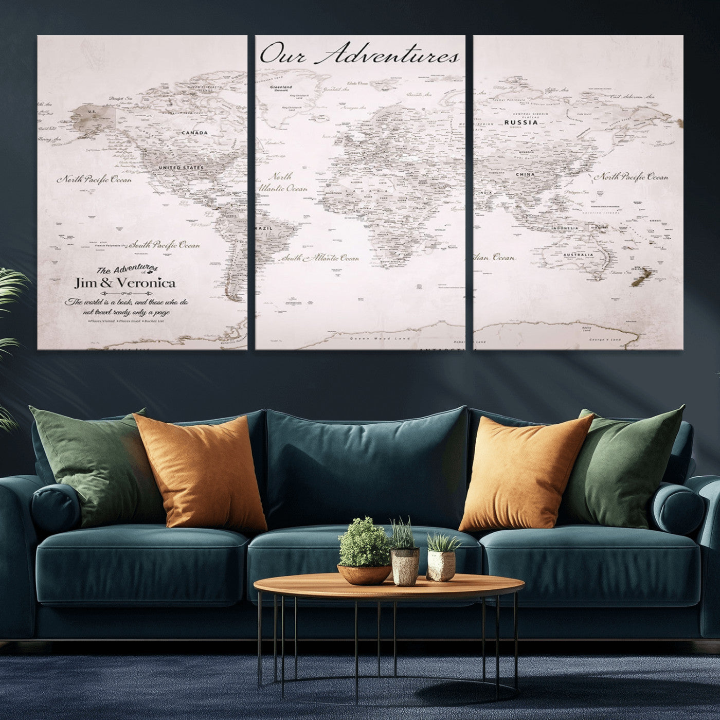 Customize Push Pin World Map Wall Canvas Print – Personalized Travel Map with Foam Pins – Framed Custom Quotie Canvas for Home Office Decor