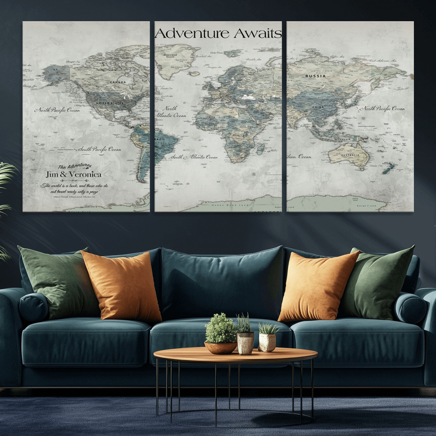 Customize Push Pin World Map Wall Canvas Print – Personalized Travel Tracker with Pins – Framed Custom Quotie Canvas for Home Office Decor
