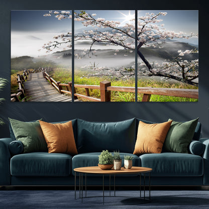 Sakura Cherry Blossom Pathway Canvas Wall Art – Tranquil Walk Through Blossoming Nature – Ready to Hang
