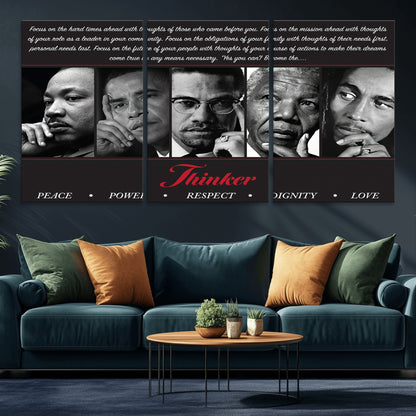 Monochrome canvas of iconic Black leaders with a powerful quote, perfect for modern spaces with a cultural or motivational theme.