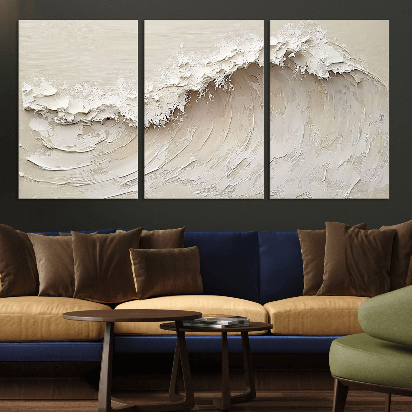 Textured canvas of an abstract white ocean wave in neutral tones, ideal for modern coastal or minimalist home decor.