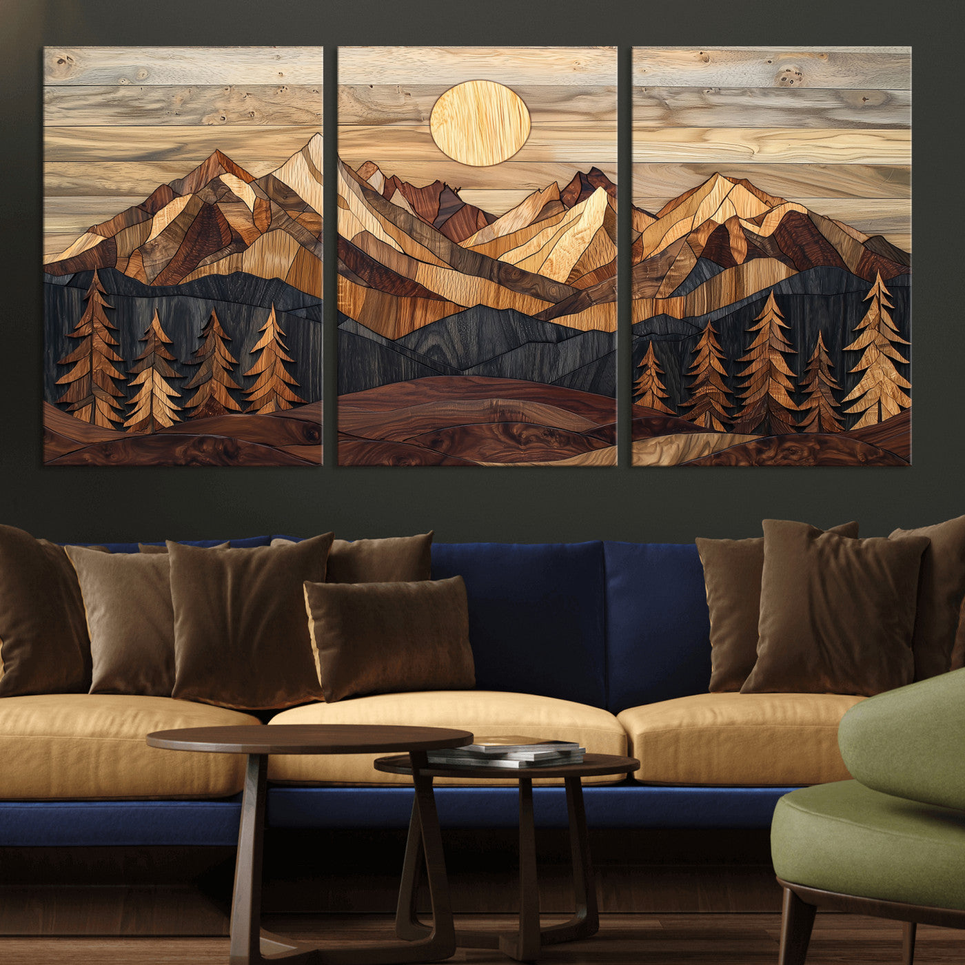 Mountain Landscape Wall Art Print - Sunset Hills Canvas Print, featuring an abstract nature scene with earthy tones and misty peaks, perfect for boho and modern decor.