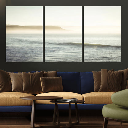 Canvas of a misty ocean scene with coastal cliffs and soft neutral tones, ideal for Scandinavian coastal or minimalist nature-inspired home decor.