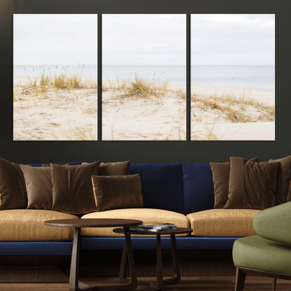 Canvas of soft beach dunes and coastal grasses in neutral tones, perfect for Scandinavian coastal or minimalist nature-inspired home decor.   2/2