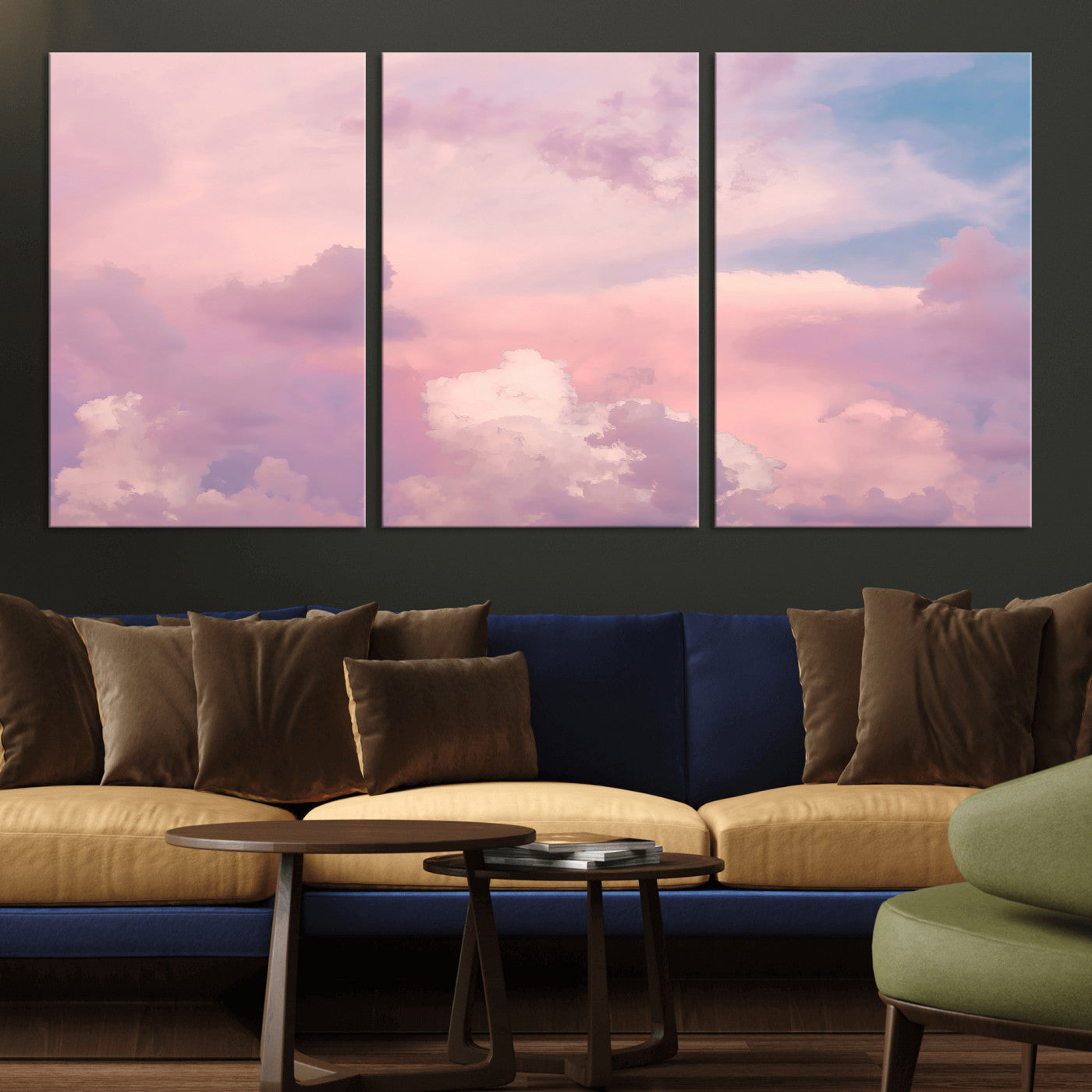 Soft pastel-colored clouds in shades of pink, purple, and blue, creating a dreamy and serene sky perfect for a calming decor touch.