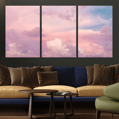 Soft pastel-colored clouds in shades of pink, purple, and blue, creating a dreamy and serene sky perfect for a calming decor touch.