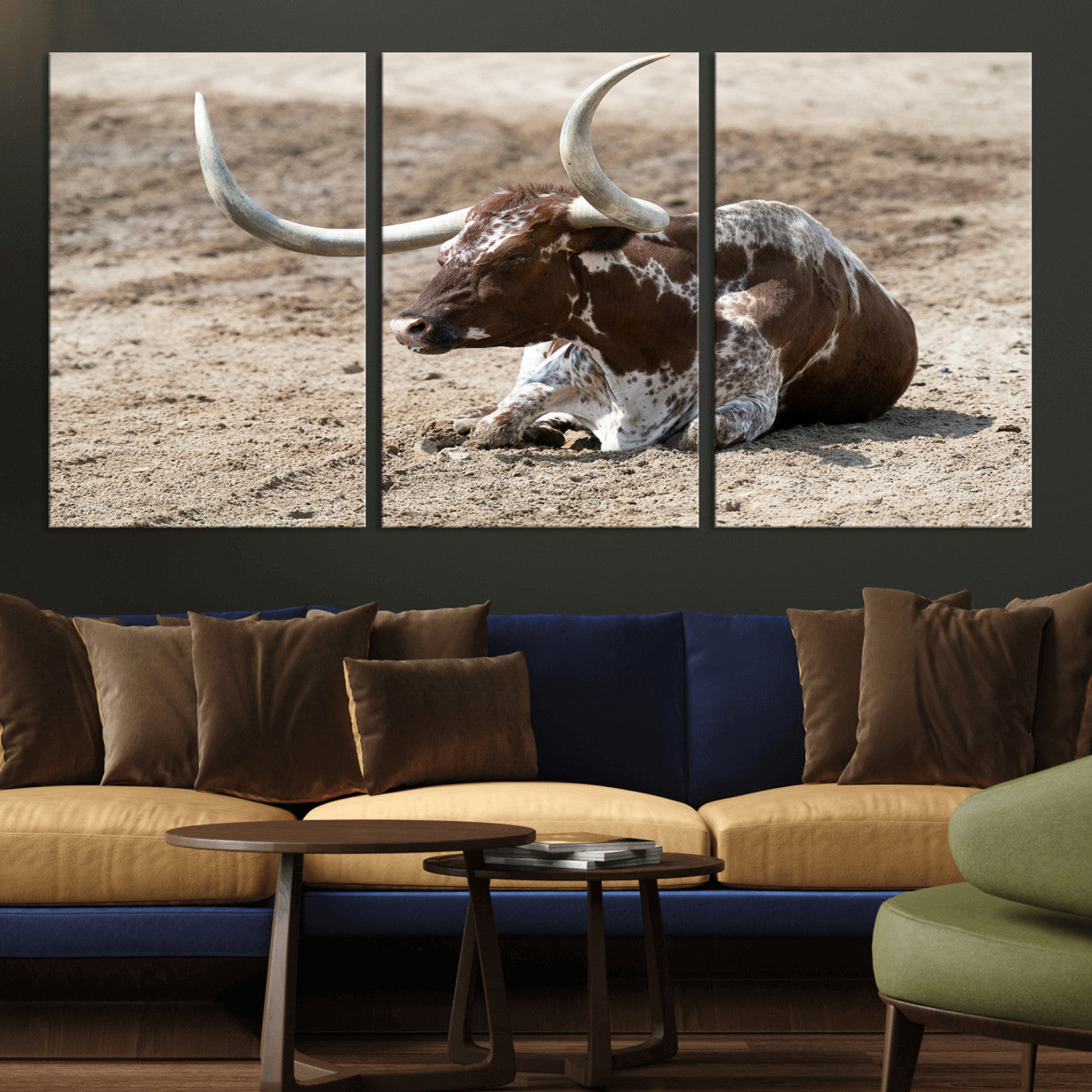 Texas Longhorn Wall Art Canvas Print, Framed Country Living Art Picture Print, Farmhouse Aesthetic Perfect Western Rustic Decor Artwork