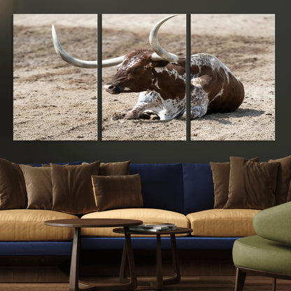 Texas Longhorn Wall Art Canvas Print, Framed Country Living Art Picture Print, Farmhouse Aesthetic Perfect Western Rustic Decor Artwork