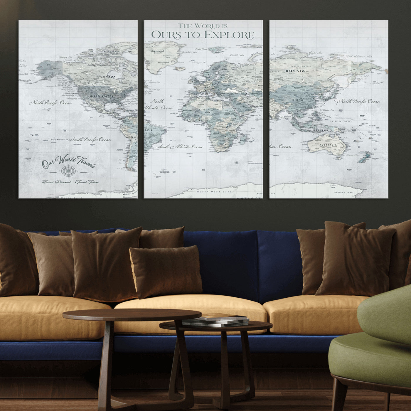 Custom Push Pin World Map Wall Canvas Print – Personalized Travel Tracker with Pins – Framed Custom Quotie Canvas for Home Office Decor