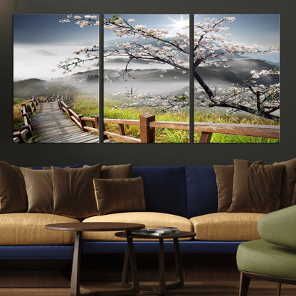 Sakura Cherry Blossom Pathway Canvas Wall Art – Tranquil Walk Through Blossoming Nature – Ready to Hang