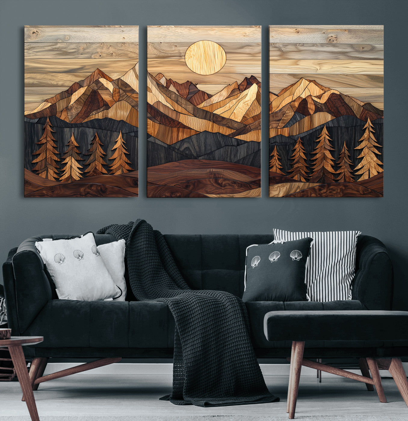 Mountain Landscape Wall Art Print - Sunset Hills Canvas Print, featuring an abstract nature scene with earthy tones and misty peaks, perfect for boho and modern decor.