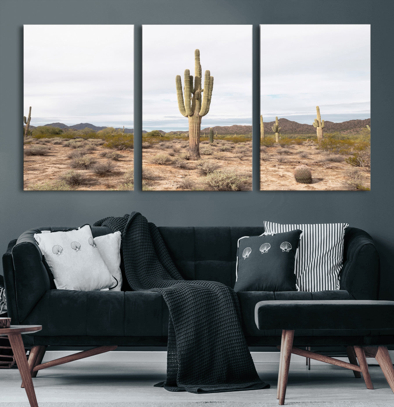 Canvas of a saguaro cactus in an earthy Sonoran desert landscape, ideal for Southwestern Boho or desert minimalism inspired home decor.   2/2