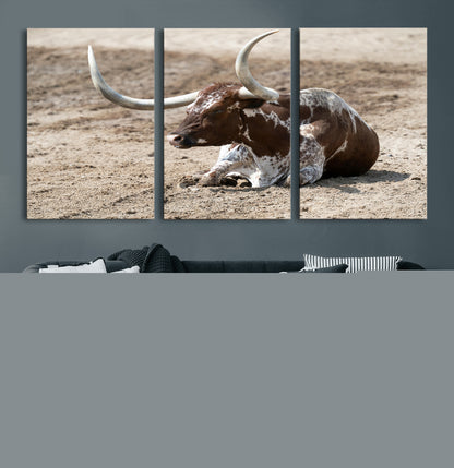 Texas Longhorn Wall Art Canvas Print, Framed Country Living Art Picture Print, Farmhouse Aesthetic Perfect Western Rustic Decor Artwork