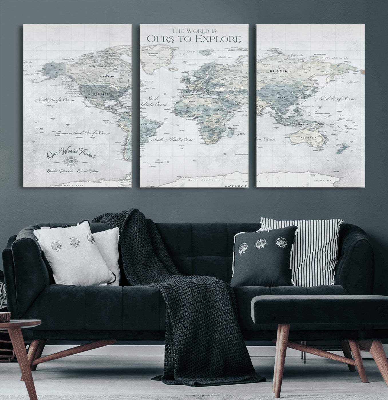Custom Push Pin World Map Wall Canvas Print – Personalized Travel Tracker with Pins – Framed Custom Quotie Canvas for Home Office Decor