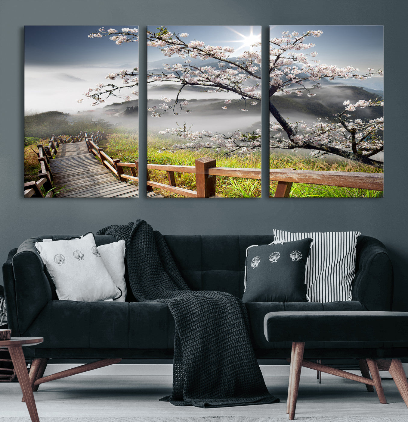 Sakura Cherry Blossom Pathway Canvas Wall Art – Tranquil Walk Through Blossoming Nature – Ready to Hang