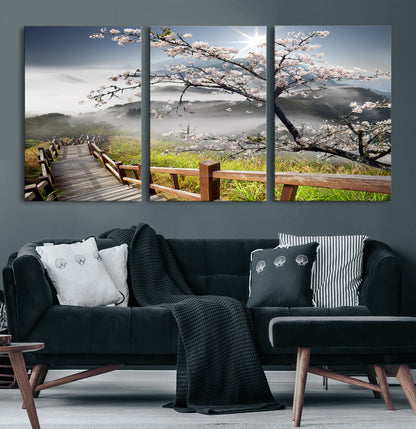 Sakura Cherry Blossom Pathway Canvas Wall Art – Tranquil Walk Through Blossoming Nature – Ready to Hang