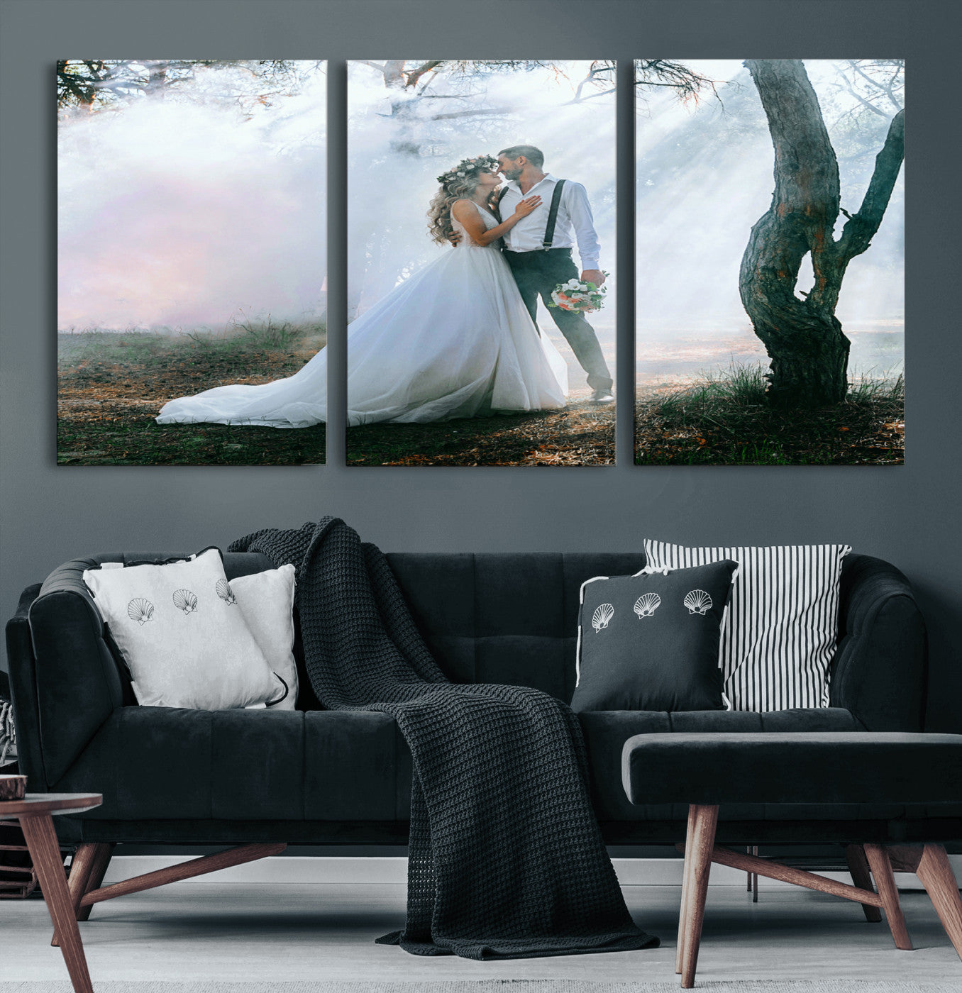MGV-CV-60X30-3P - Forest Wedding Wall Art – Romantic Bride and Groom Canvas Print, Enchanted Woodland Photography Decor for Bedroom, Living Room, or Wedding Gift