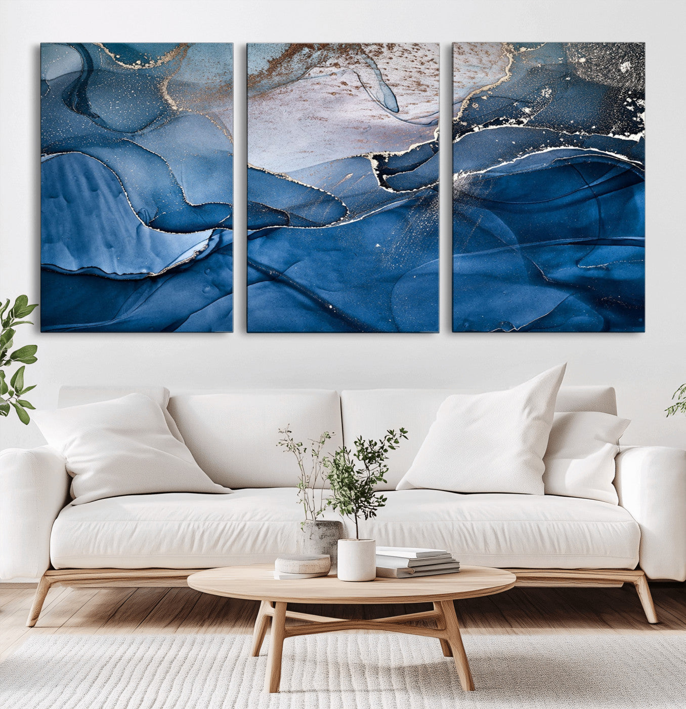 -Abstract Blue Gold Fluid Art Wall Decor – Modern Canvas Print, Elegant Home & Office Wall Art, Stylish Living Room or Bedroom Decoration