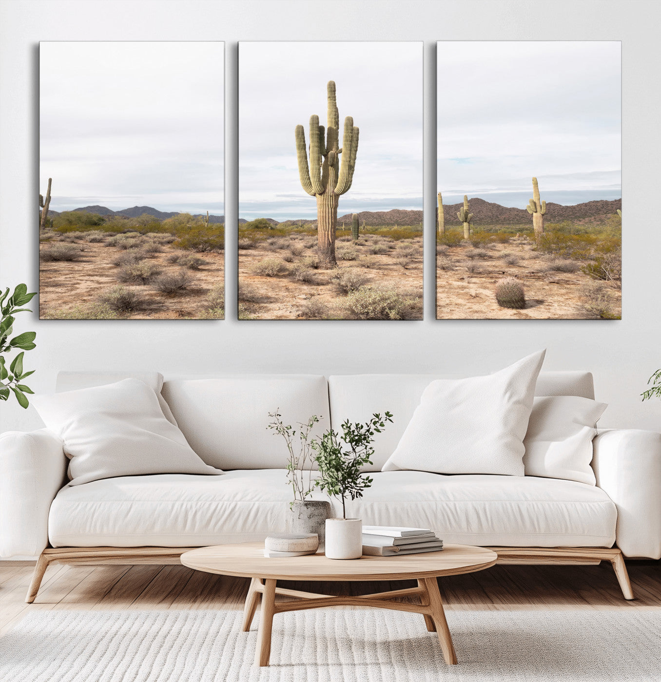 Canvas of a saguaro cactus in an earthy Sonoran desert landscape, ideal for Southwestern Boho or desert minimalism inspired home decor.   2/2